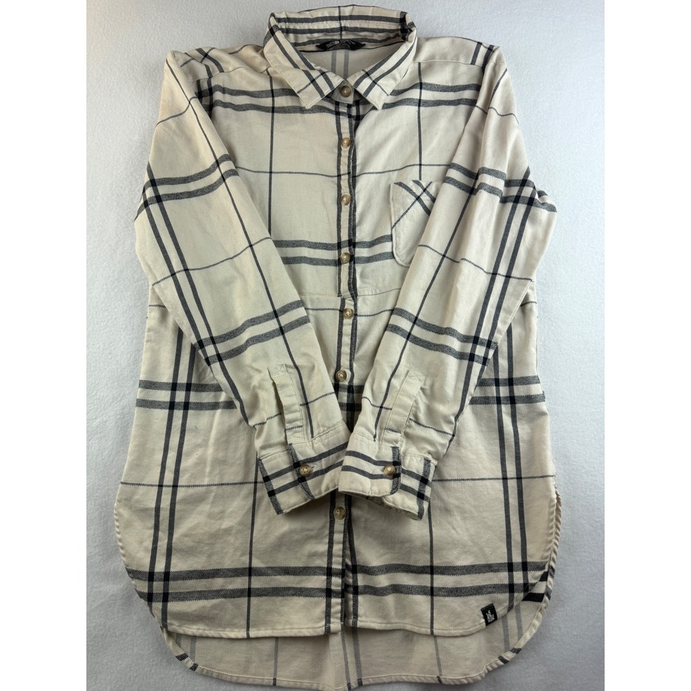 North Face Tunic Top Shirt Women's Long Sleeve Plaid‎ Button Down Beige Black